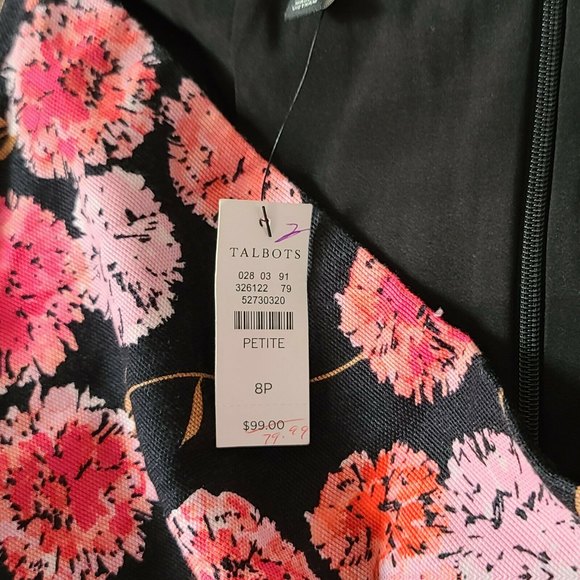 Talbots Petite Floral Pencil Skirt Back Vent Slit Black Pink Coral Size 8P NWT - Picture 10 of 10
